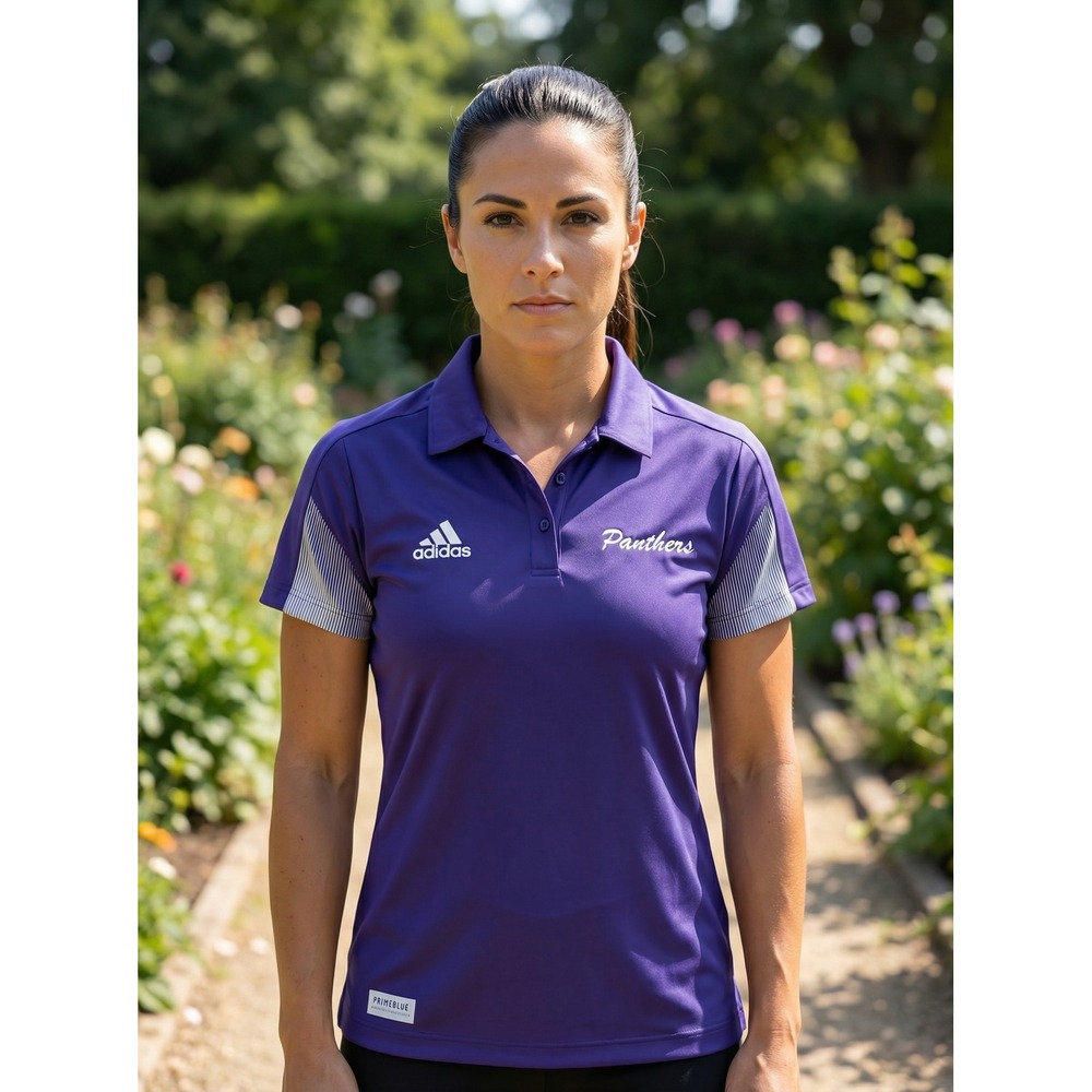Panthers Adidas Primeblue Polo Shirt Purple Short Sleeve Womens Collared Top